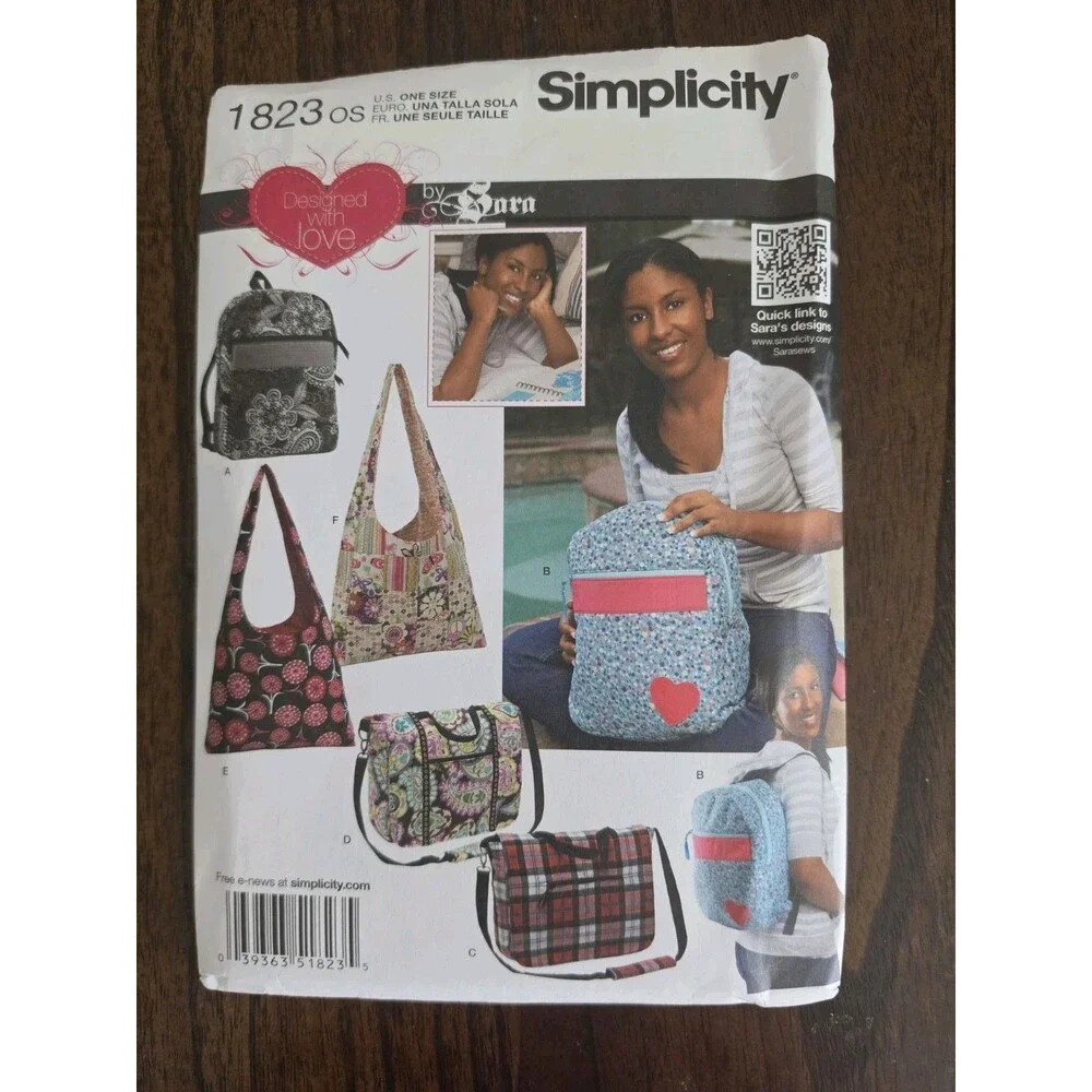 Simplicity 1823 Uncut Tote Bag Sewing Pattern Handbags Purses Backpack 6 Variety